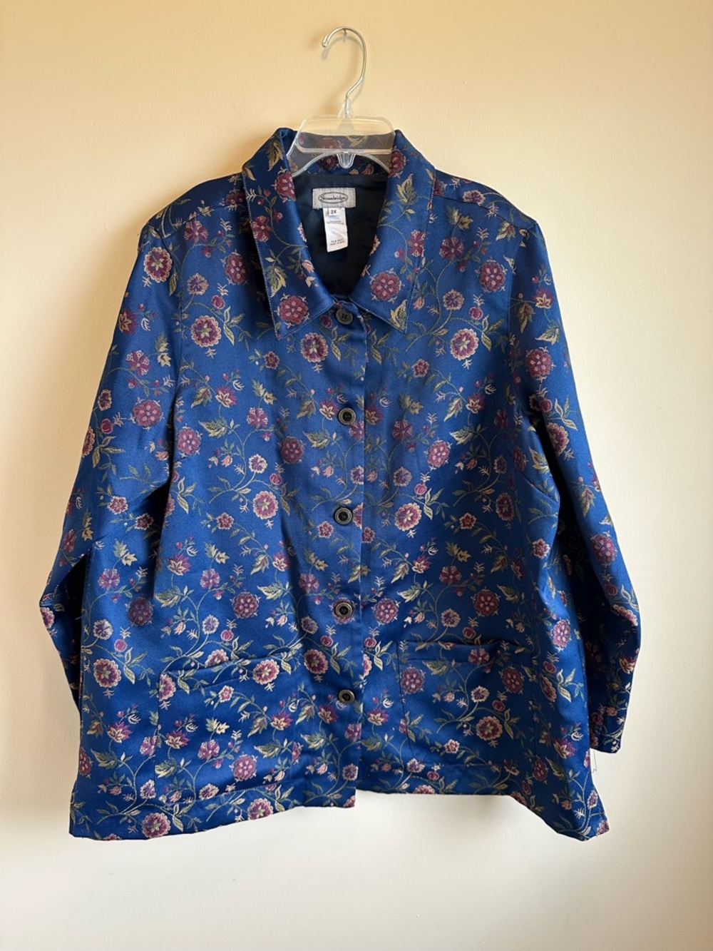 Stonebridge Deja Blue Navy Embroidered Floral Women’s Jacket 2X Pockets